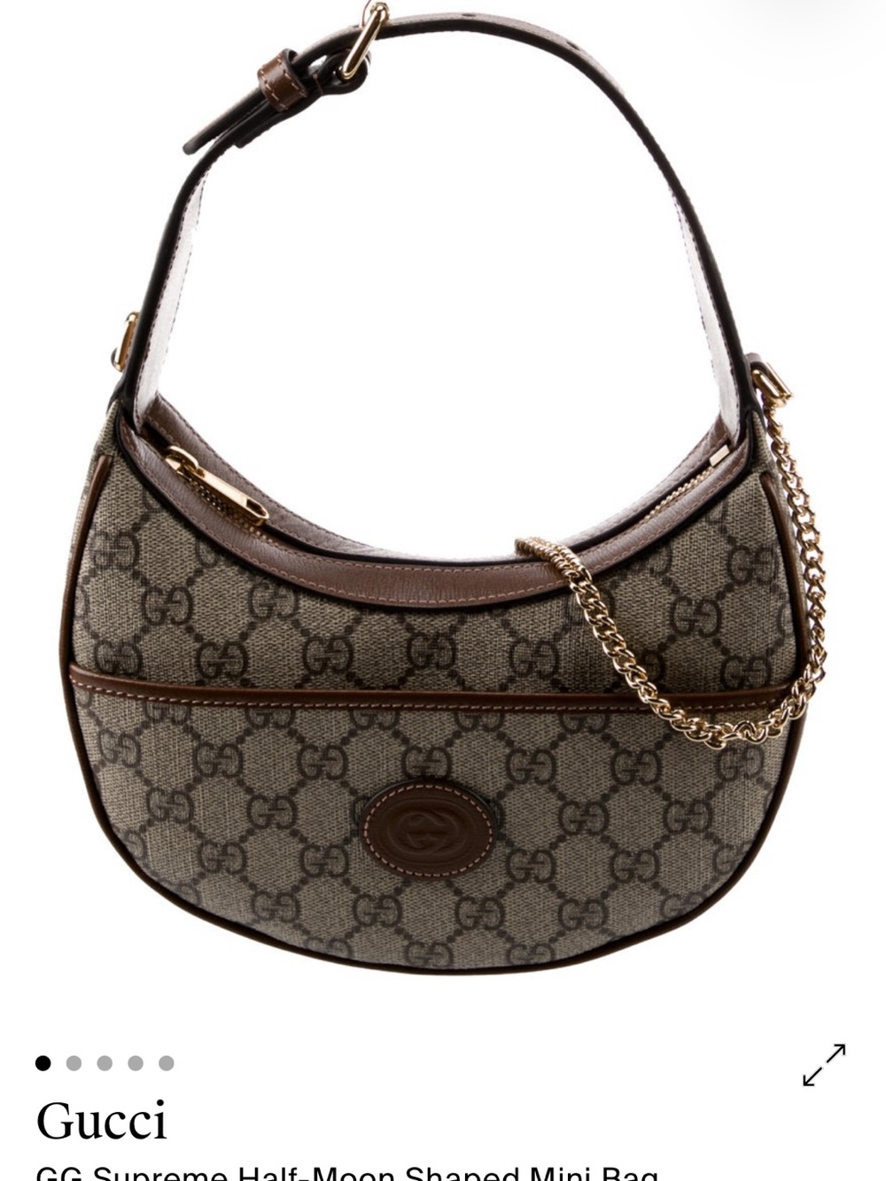 Gucci Brown GG Supreme Crescent Mini Shoulder Bag with Gold Chain
